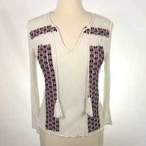 Under Skies Crinkled White Embroidered Blouse Sz L